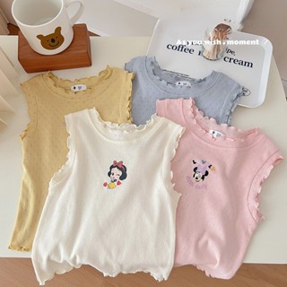 ใหม่ เสื้อยืดแขนกุด ผ้าฝ้าย ระบายอากาศ ทรงหลวม ลายการ์ตูน เหมาะกับฤดูร้อน สําหรับเด็กผู้หญิง 2023 T-0305