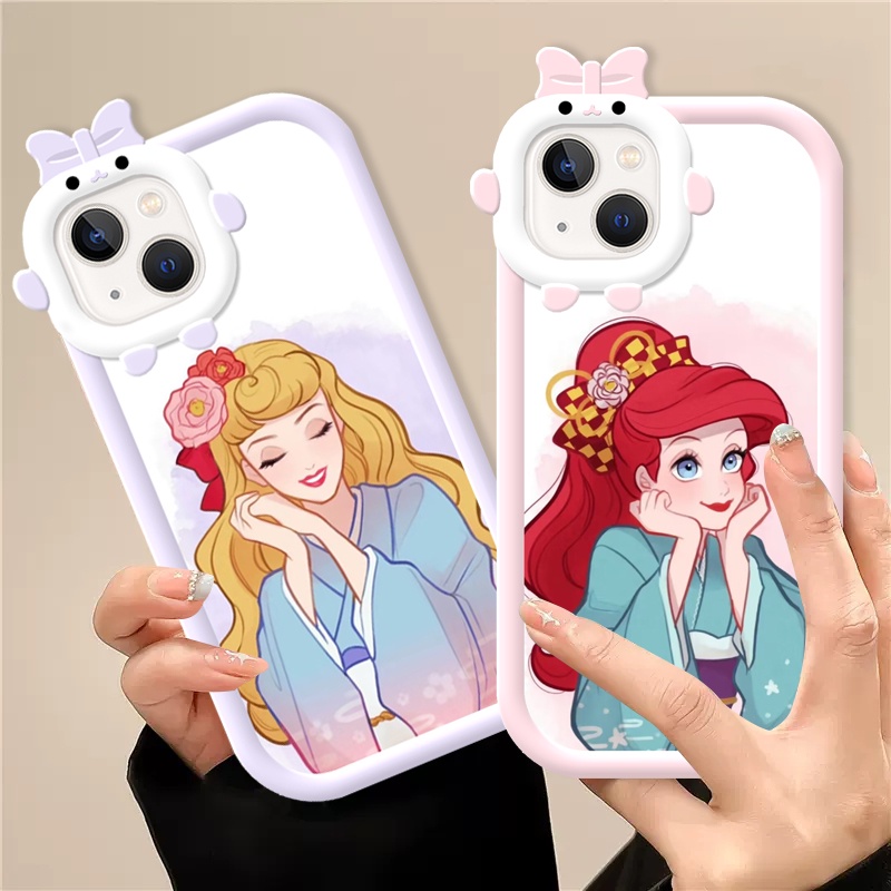Creative กล้องป้องกันcase สําหรับ IPhone 16 15 14 13 12 11 Pro Promax 14Plus X XS XR XSMAX Mermaid Princess น่ารัก Monster Bow Tie สไตล์ Soft Matte TPU ปลอก DCG