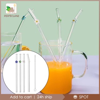 [Perfeclan2] 5Pcs/Set Glass Drinking Straw Reusable 20cm/7.8" for Cocktail Bubble tea