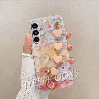 เคสโทรศัพท์มือถือแบบนิ่ม ลายดอกไม้น่ารัก ระยิบระยับ พร้อมสร้อยข้อมือ สําหรับ Samsung Galaxy A34 A54 A14 A04e LTE 5G 4G A54 A34