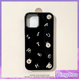 PingCoo - Candy Case For iPhone 14 13 12 11 Plus Pro Max XR TPU Soft Glossy Black Case Creative Letters Camera Protection Shockproof Back Cover