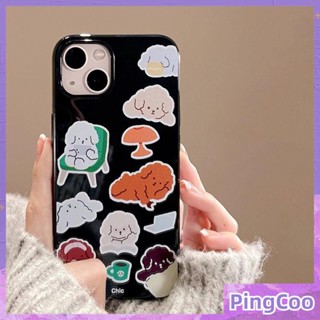 PingCoo - Candy Case For iPhone 14 13 12 11 Plus Pro Max XR TPU Soft Glossy Black Case Cute Cartoon Dog Camera Protection Shockproof Back Cover