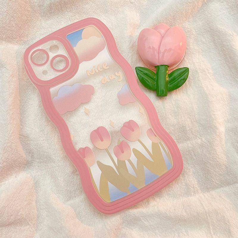 เคสโทรศัพท์ซิลิโคน แบบนิ่ม ลายดอกทิวลิป กันกระแทก ป้องกันเลนส์ สําหรับ iPhone 14 13 12 11 Pro Max XR X Xs Max 7 8 6 6s Plus SE2020