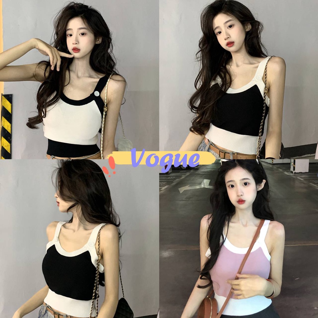 Vogue พร้อมส่ง เสื้อกล้ามไหมพรม ดีเทลกระดุมด้านหน้า2ฝั่งน่ารัก (27013) -N
