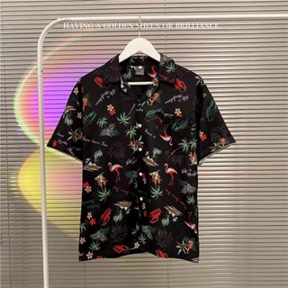 Man Japanese Popular Style Fashion Draped Shirt Printed Unisex Large Size Casual Shirt