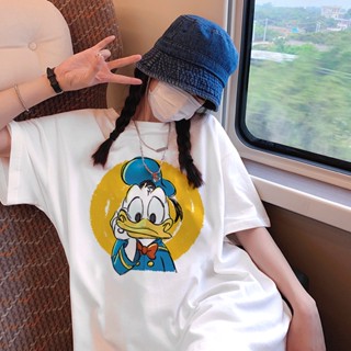 เสื้อยืดแขนสั้นลําลอง คอกลม พิมพ์ลาย Donald Duck แฟชั่นฤดูร้อน สําหรับสตรี 2023