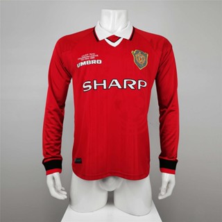 เสื้อกีฬาแขนยาว ลายทีมชาติฟุตบอล MU Home Champions League Final Retro 98-99 สไตล์วินเทจ