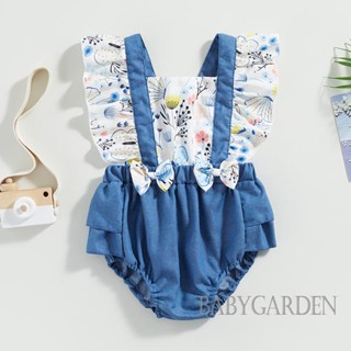 Babygarden ชุดรอมเปอร์ คอสี่เหลี่ยม แขนสั้น พิมพ์ลายดอกไม้ สีฟ้า แฟชั่นฤดูร้อน สําหรับเด็กผู้หญิง 9 เมตร - 4 ปี