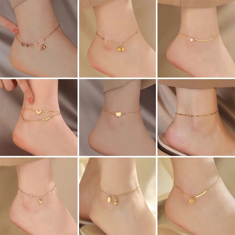 สร้อยข้อเท้า เหล็กไทเทเนียม รูปผีเสื้อ ใบโคลเวอร์ เครื่องประดับ สําหรับผู้หญิง