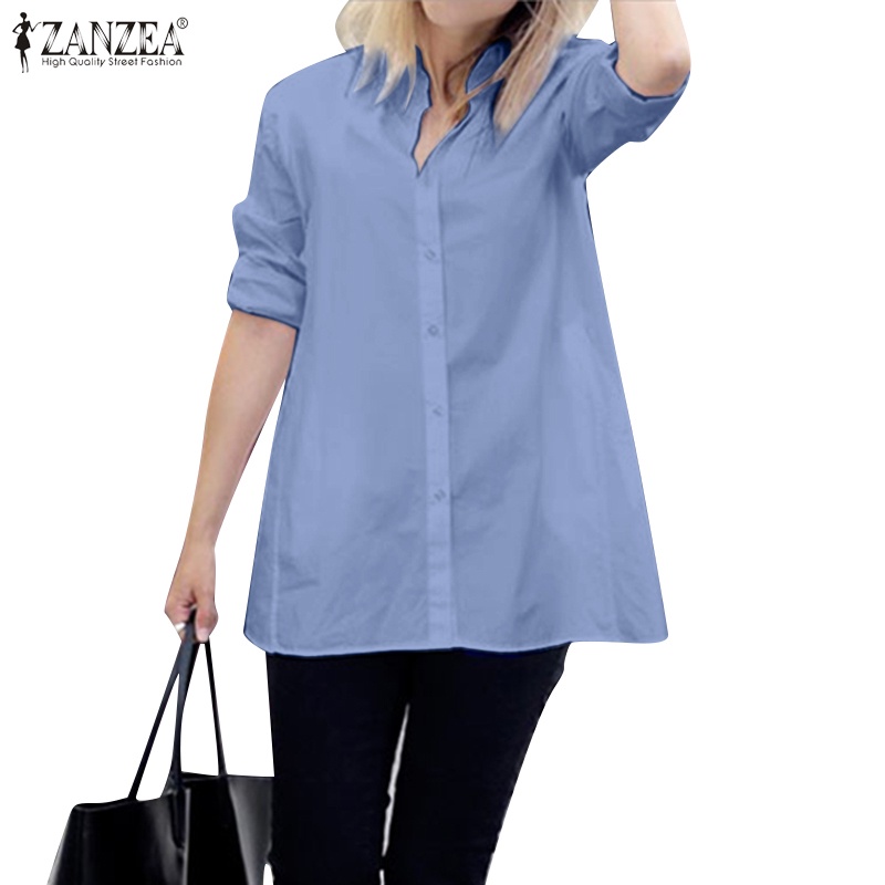 ZANZEA Women Lapel Long-Sleeved Side Pocket Pleated A Cardigan Mid-Length Shirts