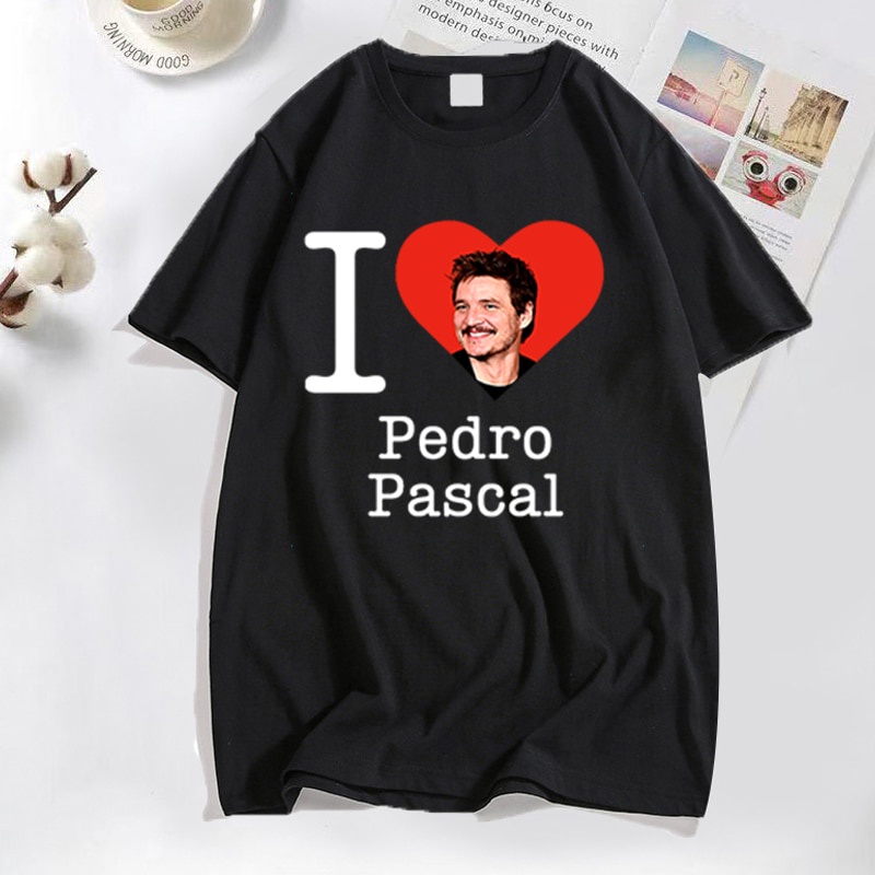 เสื้อยืดผู้ชาย I Love Pedro Pascal T เสื้อผ้าฝ้ายแขนสั้นฤดูร้อน O คอ Tshirt กราฟิก Tess Streetwear 9