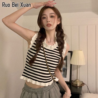 RUO BEI XUAN เสื้อกั๊กสตรีสไตล์เกาหลีใหม่แฟชั่นแขนกุด Cropped Top