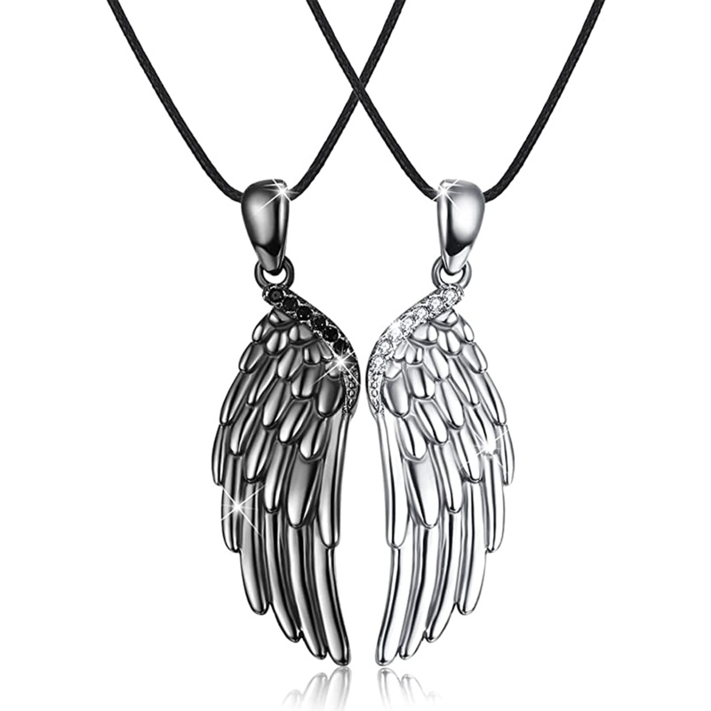HO 2x Retro Choker Angel Wings สร้อยคอคู่ Clavicle Chain เครื่องประดับสําหรับเธอ