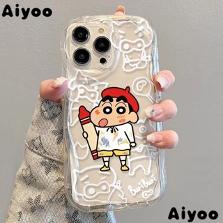 ✅เคสโทรศัพท์มือถือแบบนิ่ม ใส กันกระแทก ลายกราฟฟิตี้ชินจัง สีครีม สําหรับ Iphone 14 13promax 12 11 7 8p xs xr Tl6t