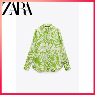 Zara ใหม่ เสื้อเชิ้ต พิมพ์ลายแนวตั้ง สําหรับผู้หญิง