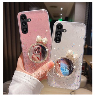 เคสโทรศัพท์มือถือ TPU แบบนิ่ม ลายโบว์ 3D มีกระจก สําหรับ Samsung Galaxy A54 A34 A14 A04e LTE 4G 5G GalaxyA54 GalaxyA34