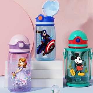 Disney ขวดน้ํา ลายมิกกี้ สไปเดอร์แมน พร้อมหลอดดูด สําหรับเด็ก เล่นกีฬากลางแจ้ง