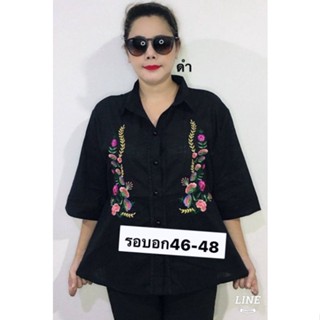 เสื้อคอปกผู้ใหญ่ เสื้อคุณแม่อก48"ฟรีไซส์อก44-48"ใส่ใด้ผ้าลินินผสมฝ้าย