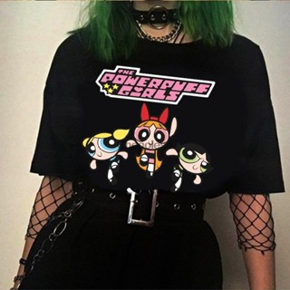 เสื้อยืดแขนสั้นตลก Powerpuff คอสเพลย์สำหรับเด็กผู้หญิง Tshirt Plus ขนาดแขนสั้นเสื้อยืดท็อปแบบตัวสั้นS-5XL