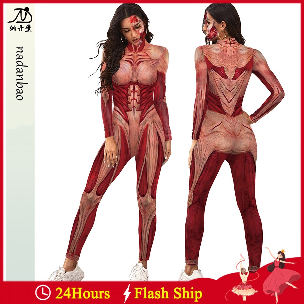 Attack On Titan คอสเพลย ์ เครื ่ องแต ่ งกายสําหรับผู ้ ใหญ ่ ผู ้ ชายฮาโลวีน Party Jumpsuits โครงกระดูกบอดี ้ สูทสําหรับผู ้ หญิงฮาโลวีนน ่ ากลัวเสื ้ อผ ้ า