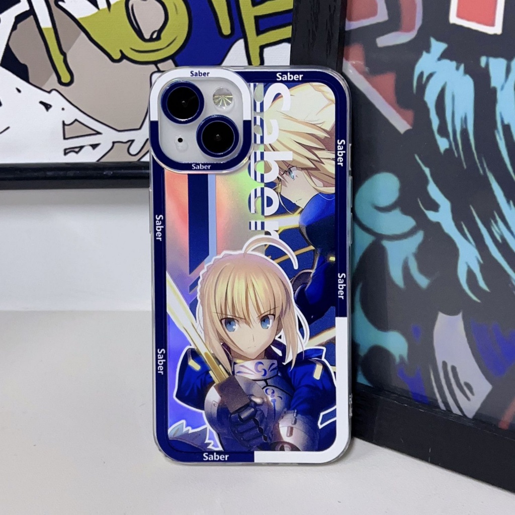 FATE Compatible with iPhone 13 Apple 14 Laser Case Saber Altoria Angel Eyes Anime Phone Case Anti-Wrestling เคสโทรศัพท์มือถือ กันกระแทก ลายการ์ตูนอนิเมะ