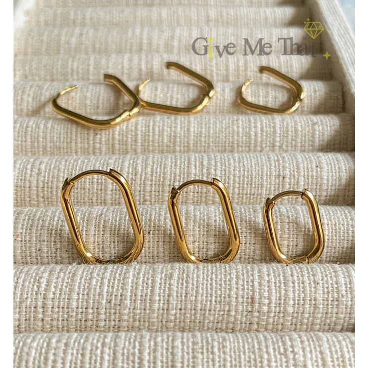 ต่างหูสแตนเลสแท้ แบบห่วงทรงเหลี่ยม สไตล์minimal งานพรีเมี่ยม มินิมอล รุ่นเหลี่ยม 3 ขนาด Givemethat