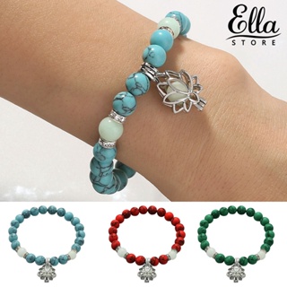 Ellastore123 สร้อยข้อมือ กําไลข้อมือ ประดับลูกปัด เทอร์ควอยซ์เทียม เรืองแสง ลายดอกไม้ เครื่องประดับ สําหรับผู้หญิง