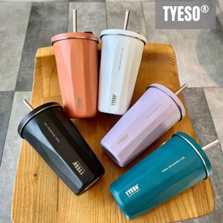 TYESO ขวดเก็บความเย็น-ร้อน พร้อมหลอด+แปรงล้างหลอด กระบอกน้ำ แก้วน้ำ ขวดน้ำ สแตนเลส304 ขนาด 600ml【ของแท้100%