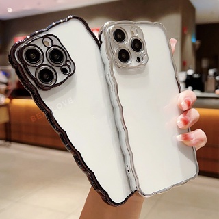 เคสโทรศัพท์มือถือแบบนิ่ม ใส กันกระแทก กันรอยกล้อง ลายคลื่น หรูหรา สําหรับ IPhone 11 12 13 14 Pro Max Plus 7 8 Plus X XS Max Xr SE 2020 7Plus 8Plus 11pro