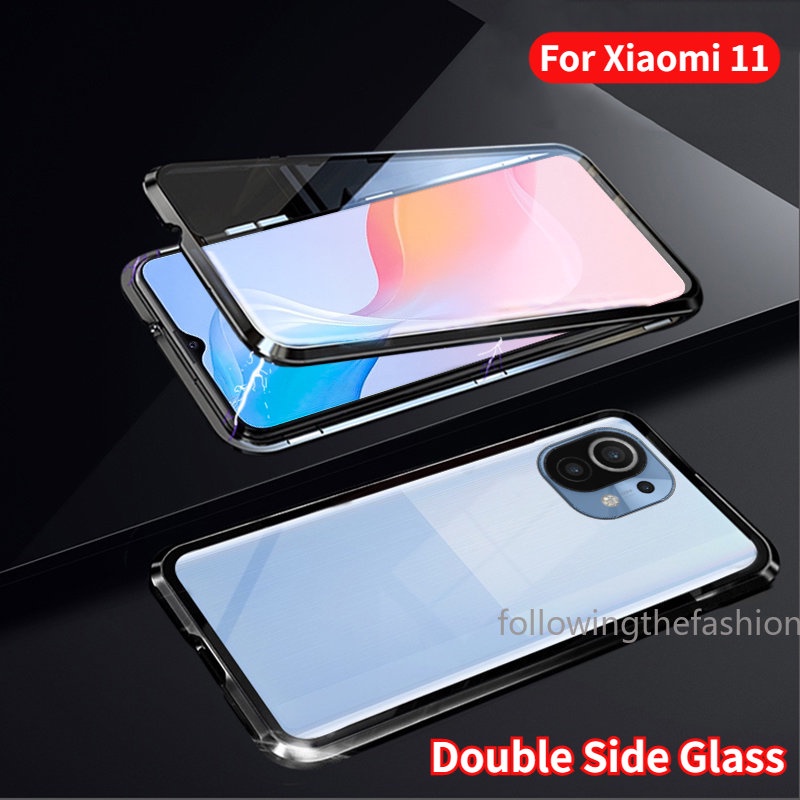 เคสโทรศัพท์มือถือกระจกนิรภัย แบบฝาพับ สองด้าน 360 องศา สําหรับ Xiaomi 11 Lite 5G NE Mi 11 Pro Ultra 11T Pro 4G° ฝาครอบด้านหลัง กันกระแทก แบบเต็มรูปแบบ