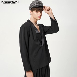 INCERUN Mens contrast satin two-piece set