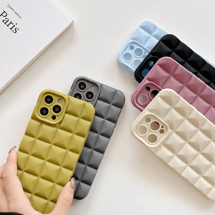 G เคสลายตารางแบบนิ่ม ใช้สำหรับ iPhone 11 Pro Max 12 Pro Max TPU 3D Cube Candy Case เคสซิลิโคน สีพื้น เคสโทรศัพท์มือถือ