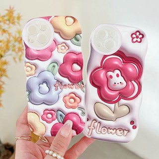 Cartoon Casing For iPhone 14 13 12 11 Pro Xs max Mini 7 8 6 6S Plus X XR 14ProMax 13promax 12promax 11promax 6+6S+ 7+ 8+ 3D effect big red flower wavy edge Phone Case 1STB 37