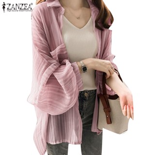 ZANZEA Women Korean Fashion Causal Flared Sleeve Long Sleeve Lapel Collar Shirt