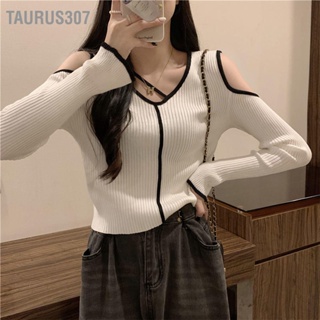 Taurus307 เสื้อกันหนาวแขนยาว คอวี ผ้าถัก เปิดไหล่ สําหรับผู้หญิง