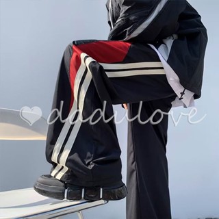 DaDulove💕 2023 New American Hip Hop High Waist Casual Pants Striped Stitching Sports Pants Womens Jogging Pants