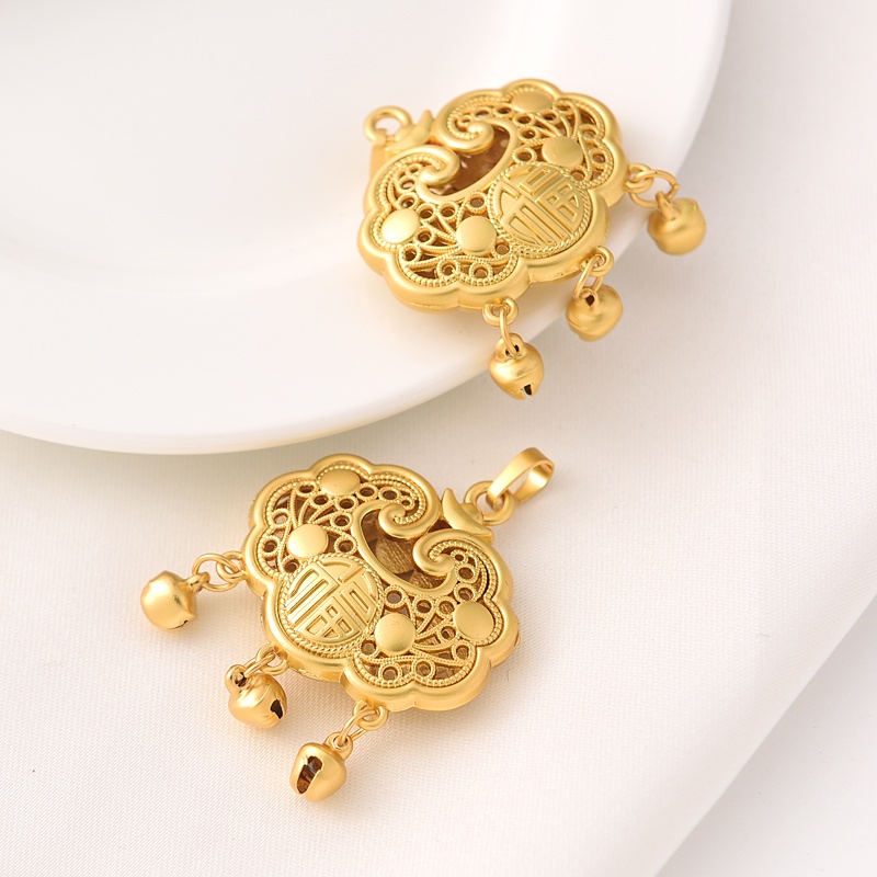 จี้ 18K Matte Gold Ruyi Lock diy Fuzi Hollow Long Life Lock