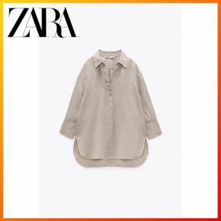 Zara เสื้อเชิ้ตแขนยาว ผ้าลินิน แฟชั่นฤดูร้อน สําหรับผู้หญิง