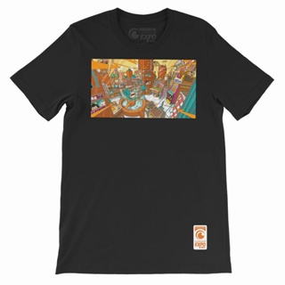 [S-5XL]เสื้อยืด V-CRX New Crunchy City เสื้อผ้าคู่รักชายหญิง