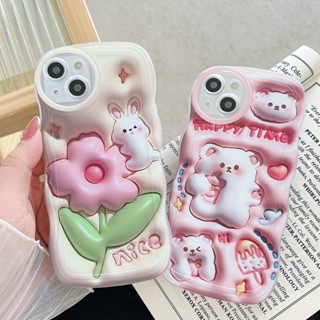 เคส OPPO A38 4G A58 A77s A17 A78 5G A77 A96 A76 A57 2022 4G เคส OPPO F11 Pro A16 A95 A74 A16k A17k A54 A94 A93 A53 A15 A92 A52 A15s A31 A91 F9 A12 A7 A5s A9 A5 2020 F7 ดอกไม้หมี F5