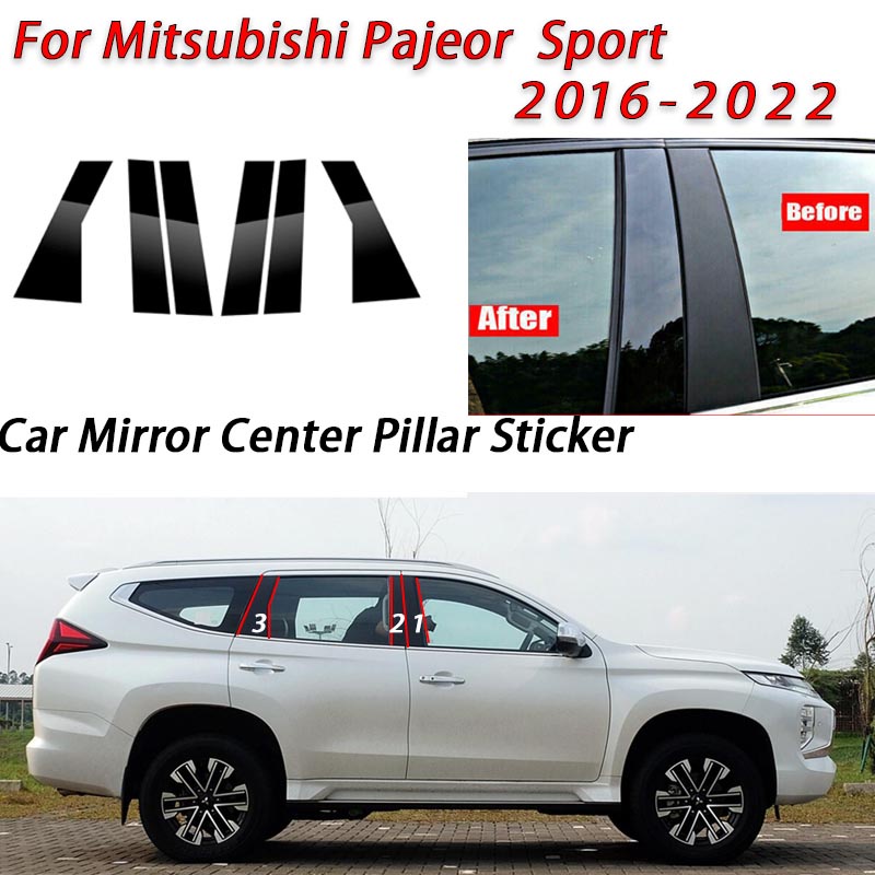สติกเกอร์ฟิล์มติดเสากระจกรถยนต์ Mitsubishi Pajero Sport สีดํามันวาว 6 ชิ้น 2016-2022