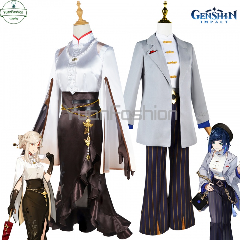 คอสเพลย์เสื้อผ้าจาก Genshin Impact Yelan Ningguang Pizza Hut Collaboration