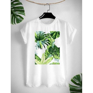 เสื้อยืดคอกลม เสื้อยืดผ้าหนา เสื้อไม่ต้องรีด tshirt คอกลม เสื้อยืดสกรีนลาย Tropical ใส่สบาย ไม่ยืด ไม่ย้วย สีสันสดใส