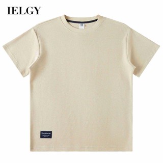 IELGY เสื้อยืดลําลอง แขนสั้น เปิดไหล่ ผ้าถัก ทรงหลวม สไตล์เรโทร เหมาะกับฤดูร้อน สําหรับผู้ชาย