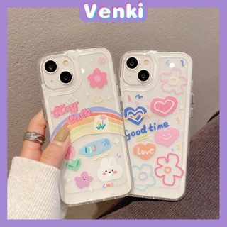 Case สำหรับ iPhone 11 Soft TPU Clear Space Case น่ารักการ์ตูนสายรุ้งดอกไม้ปุ่มชุบกล้องกันกระแทกสำหรับ iPhone 14 13 12 12 Plus 6 8 Plus XR XS