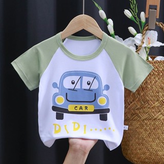 พร้อมส่ง เสื้อยืดแขนสั้นลําลอง คอกลม ผ้าฝ้ายแท้ ดูดซับเหงื่อ ระบายอากาศได้ดี พิมพ์ลายการ์ตูน สไตล์เกาหลี สําหรับเด็กผู้ชาย และเด็กผู้หญิง