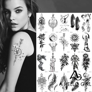 A HELLO GIRL ใหม่ สติกเกอร์รอยสัก ขนาดเล็ก กันน้ํา 10*6 ซม. สีดํา และสีขาว แฟชั่นสําหรับผู้หญิง