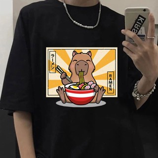 Krl8 【พร้อมส่ง】เสื้อยืดแขนสั้น พิมพ์ลายกราฟฟิคอนิเมะ Ramen Capybara สไตล์ญี่ปุ่น ฮาราจูกุ แนวสตรีท สําหรับผู้ชาย และผู้ห