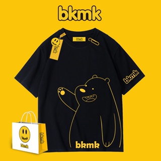 Bkmk เสื้อยืดแขนสั้น ผ้าฝ้าย ทรงหลวม ลายหน้ายิ้ม สีดํา สไตล์อเมริกัน สตรีท สําหรับผู้ชาย