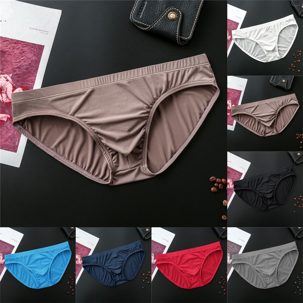 (BLURVER) ชายเซ็กซี่ไอซ์ซิลกางเกงชั้นใน U Convex Pouch ชั้นใต้ผ้าชั้นนำ Low-Waist Panties